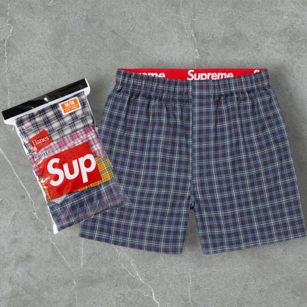 Supreme x Hanes Plaid Boxer Brief Shorts Underwear (4) Pack NWT Mens SMALL